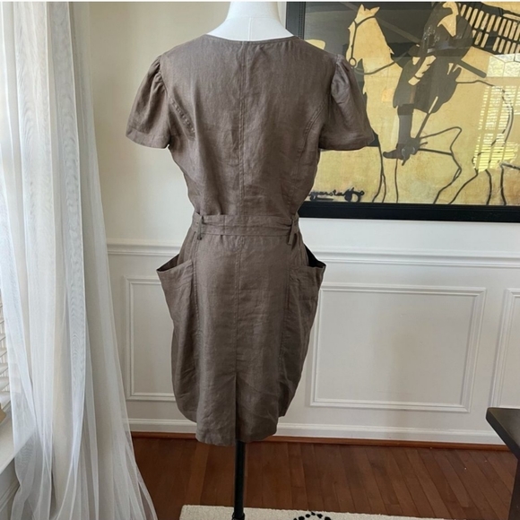 Animale Mocha Linen Asymmetrical Zip Sheath Dress Bucket Pockets 8 modern - Picture 5 of 13